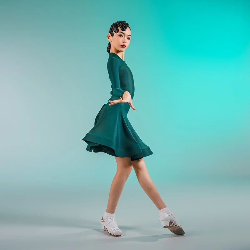 Costumes de concours de danse latine pour filles, vêtements de danse Tango Rumba pour enfants, robes de danse de salle de bal à manches longues SL11686