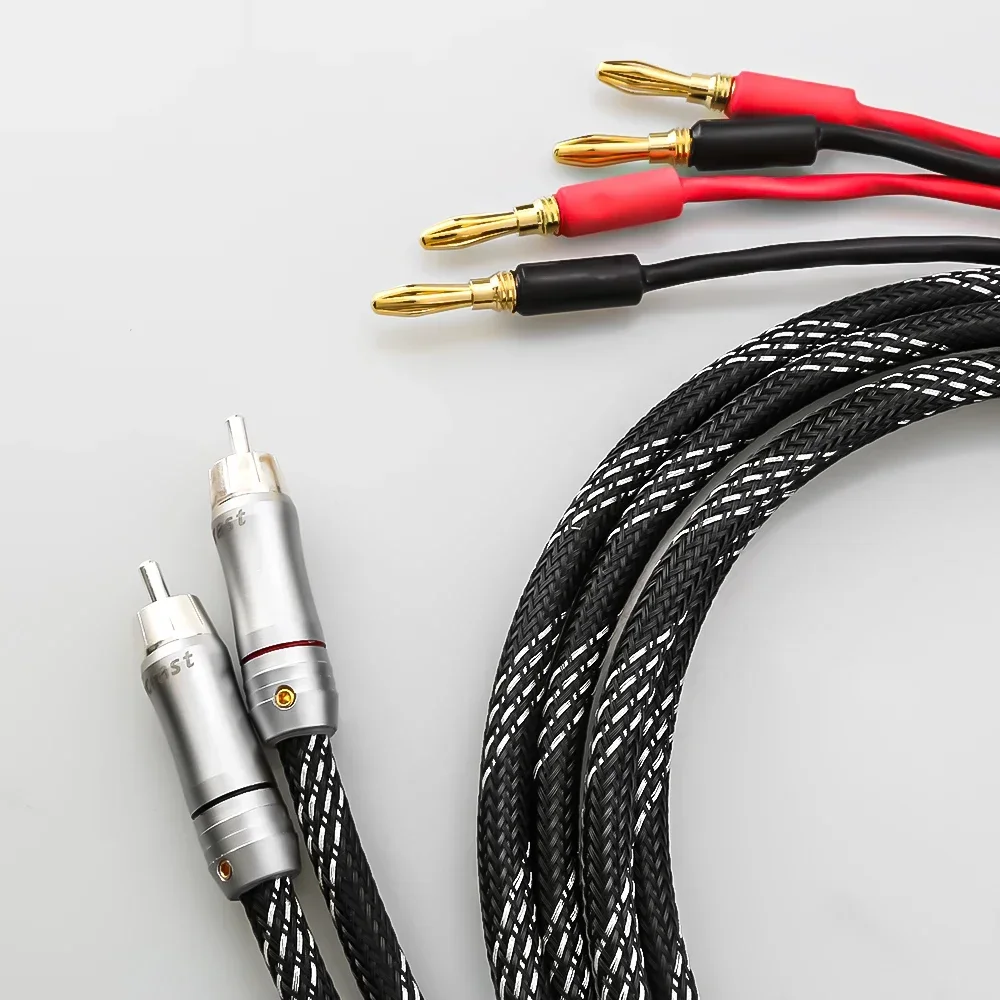 Kabel głośnik HIFI RCA do 2bananowy 4N OFC czysty miedziane złote przewód wtyczka powlekana 0.5m-5m