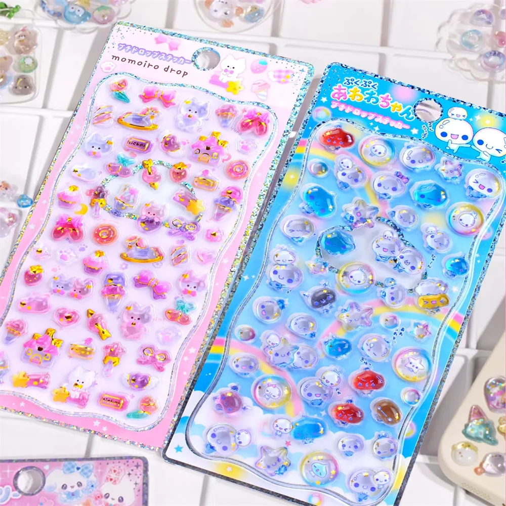 1 unidade de Adesivos 3D de Cristal em Relevo de Desenho Animado Japonês, Adesivos de Moda para Meninas, DIY para Decoração de Celular e Copo de Água, Adesivos de Presente para Festivais Infantis