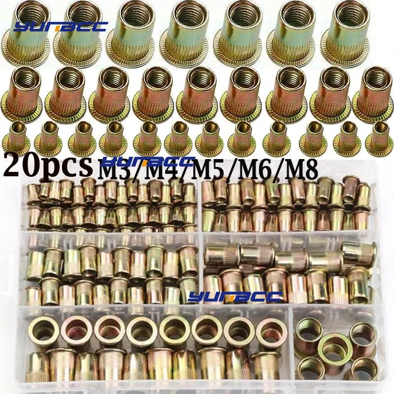 

20Pcs Insert Nuts Carbon Steel Rivet Nut Threaded Rivnut Insert M3 M4 M5 M6 M8 Bolts and Nuts Threaded Inserts