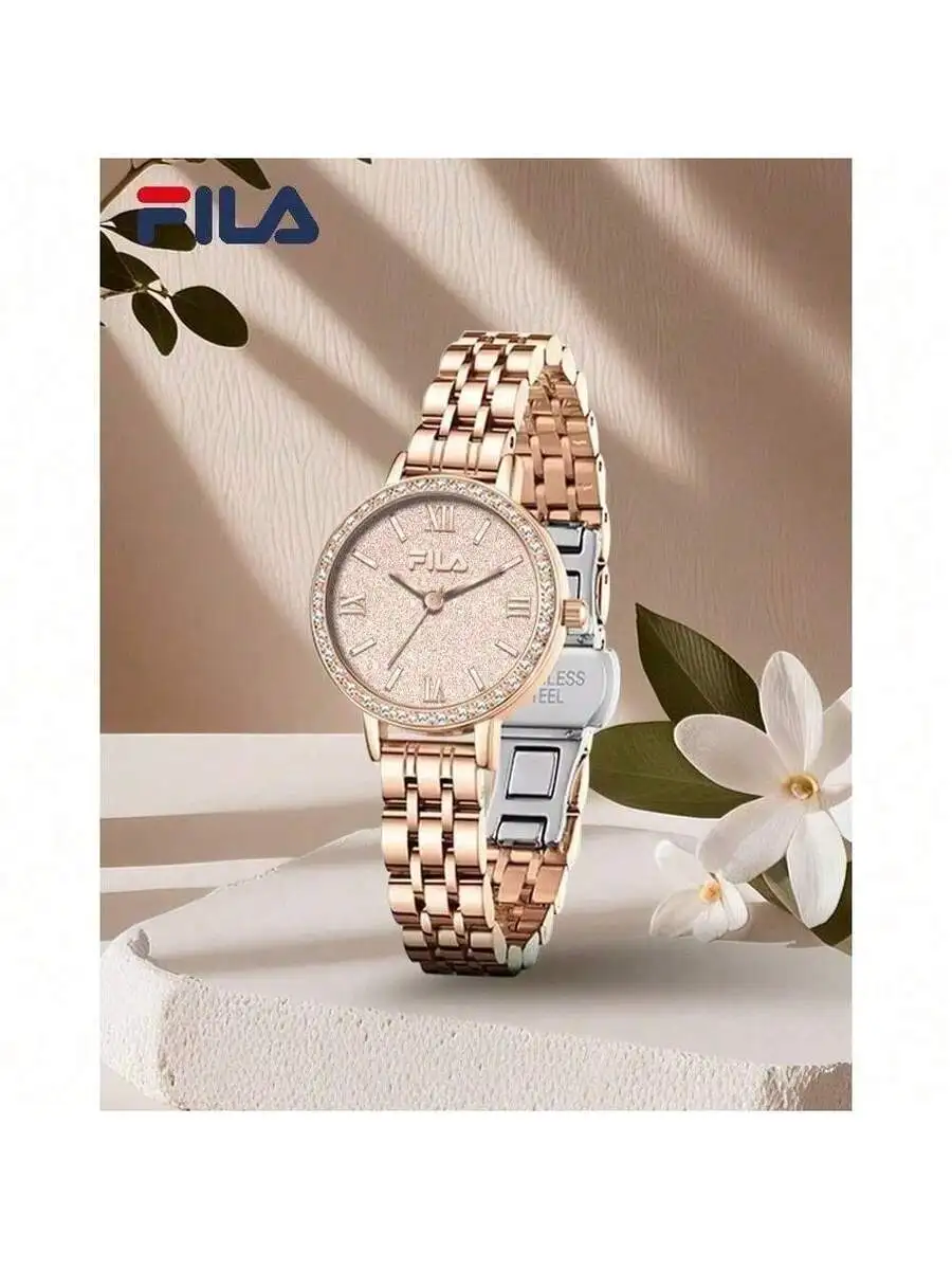 FILA Premium Ladies' Quartz Watch  Shiny Crystal Frame, Starry Sky Dial, Pearl Face & Steel Bracelet | Luxurious Gift For Her