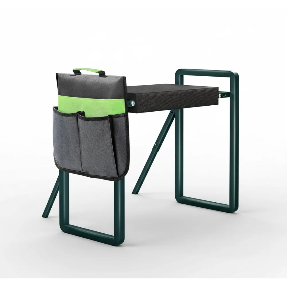 

Heavy Duty Garden Kneeler Seat for Elderly, Foldable Stool with Tool Bag, 400lbs Capacity, Green