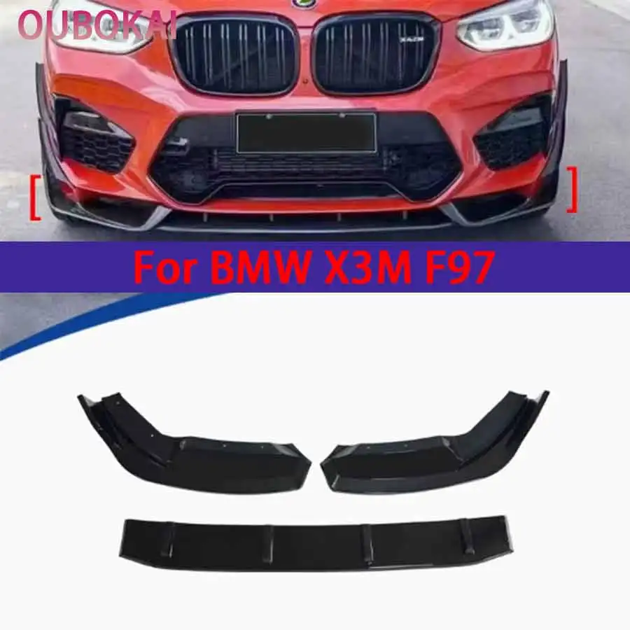 For BMW X3M F97 2017-2021 Bright Black Car Front Bumper Diverter Spoiler Diffuser glossy black Front lip chin body kit
