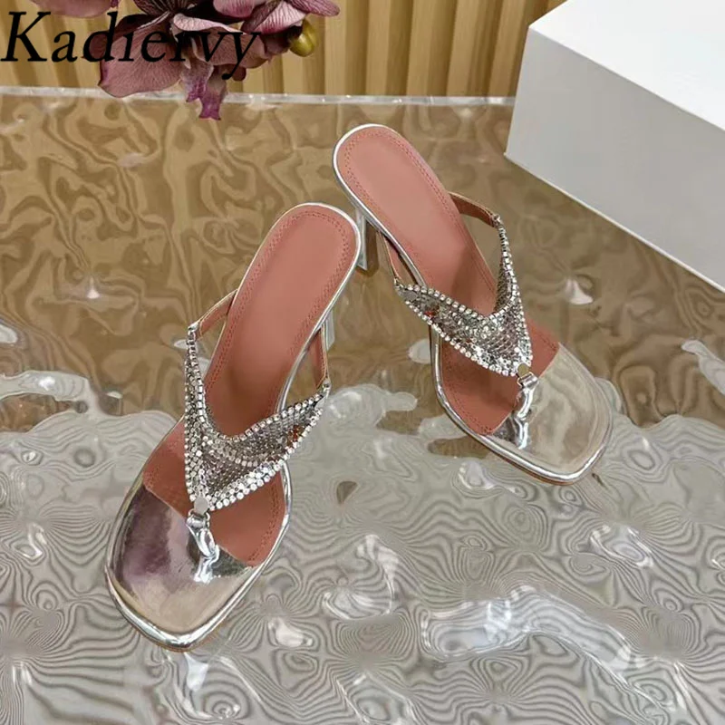 Rhinestone Slippers Woman Flip Flops High Heels Party Dress Shoes Woman Summer Slides Stiletto Crystal Bling Sandals For Women