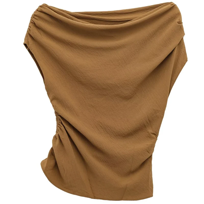 HXAO Top asimmetrico con volant Donna Estate 2025 Sexy Crop Corsetto Serbatoi e canottiere Off White Marrone Tunica Top Elegante High Street Gilet