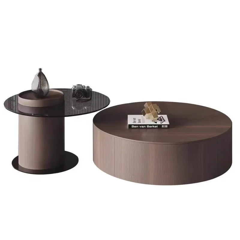 

ls 51 Light luxury modern simple solid wood coffee table household small apartment rock slab size round coffee table combination