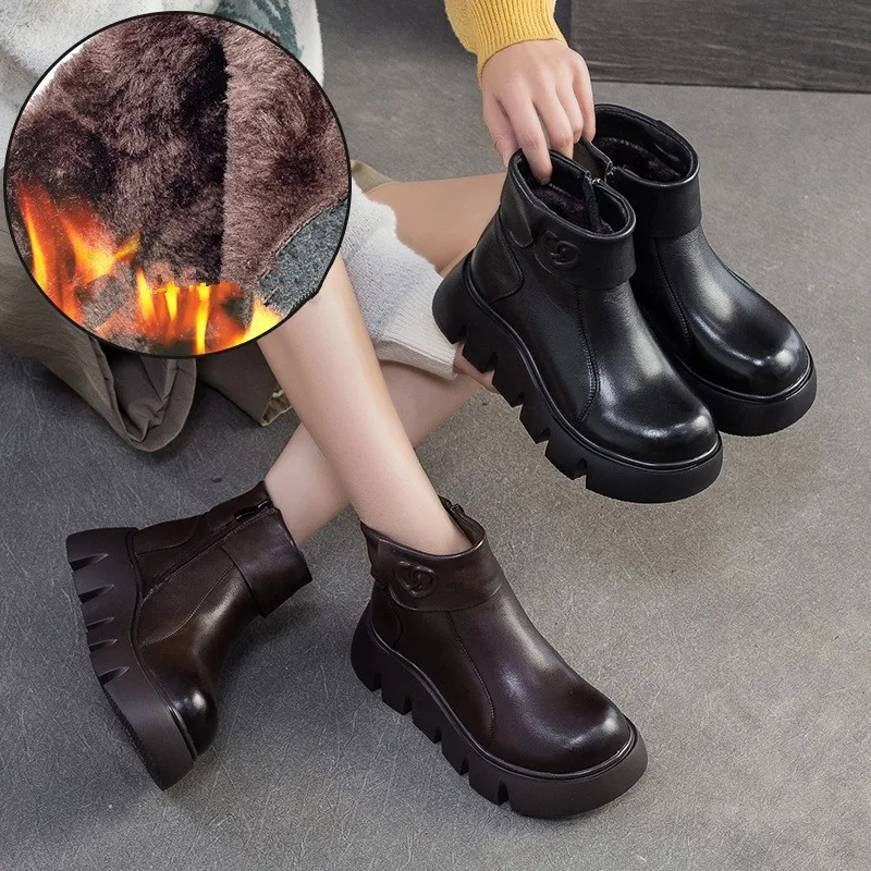 

GKTINOO 2025 Winter New Warm Plush Women's Cotton Boots Retro Commuter Versatile Round Toe Thick Soled Ankle Boots