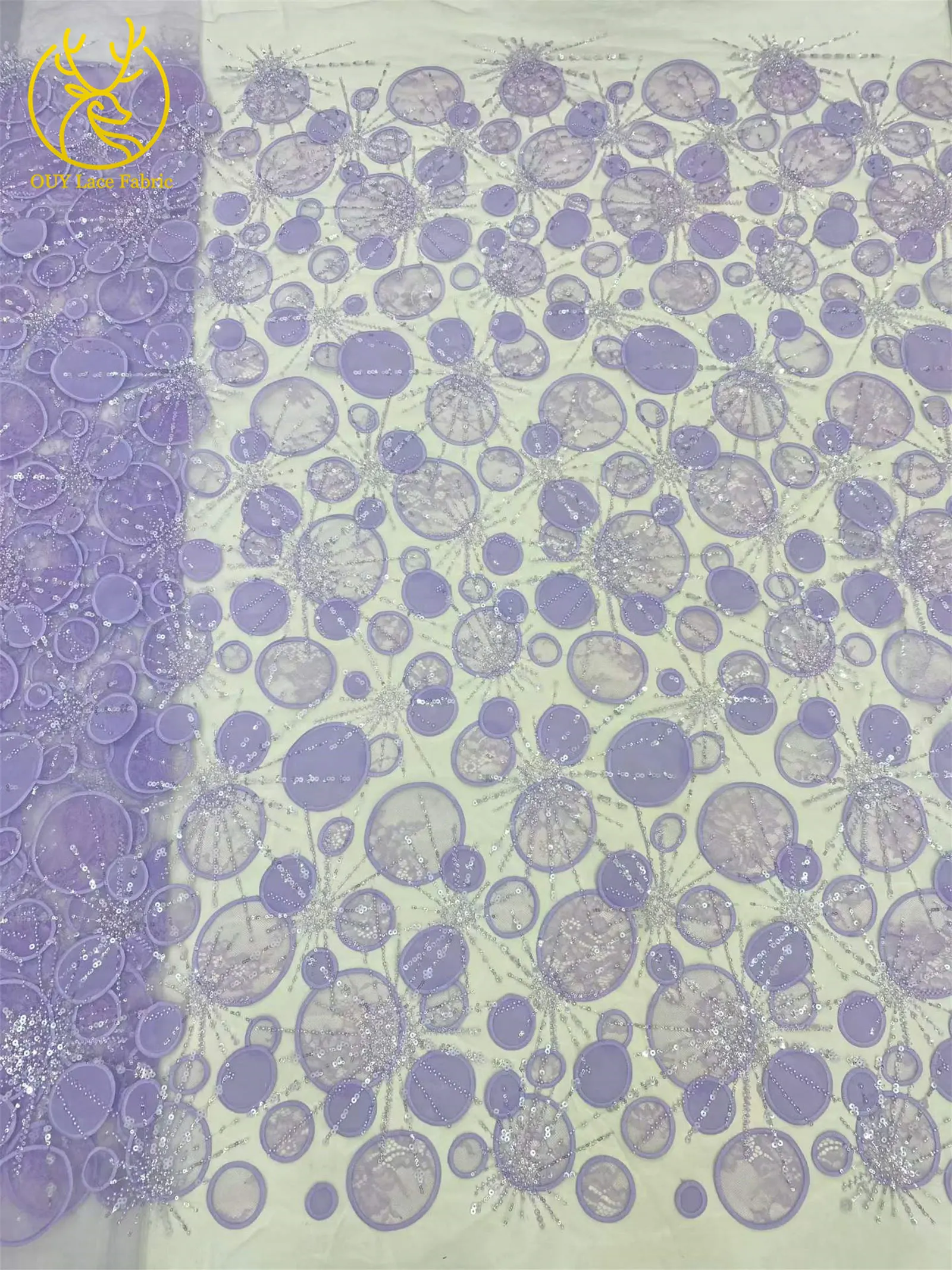 Luxuriöser afrikanischer Spitzenstoff mit Pailletten-Stickerei, gelb, 5 Yards, französischer nigerianischer Tüll-Spitzenstoff für Damen-Partykleider zum Nähen – Detail 14