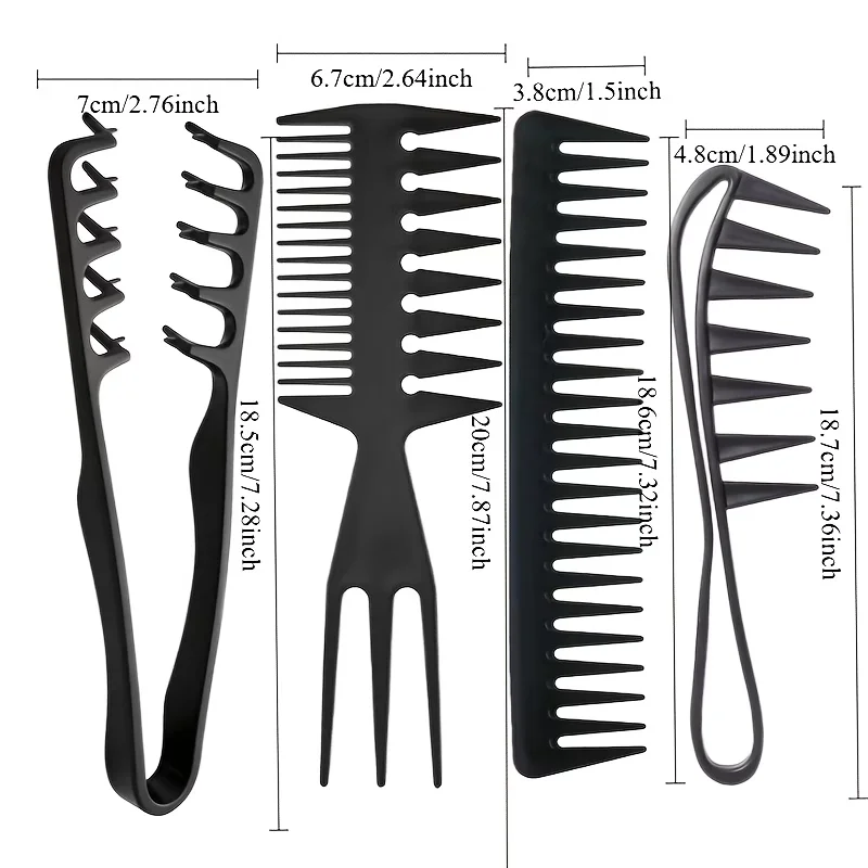 4-teiliges Styling-Kamm-Set für Männer, Antistatische Breitzahn-Volumen-Kämme für Pompadour und Slick Back, für Friseur und Heimgebrauch – Detail 6