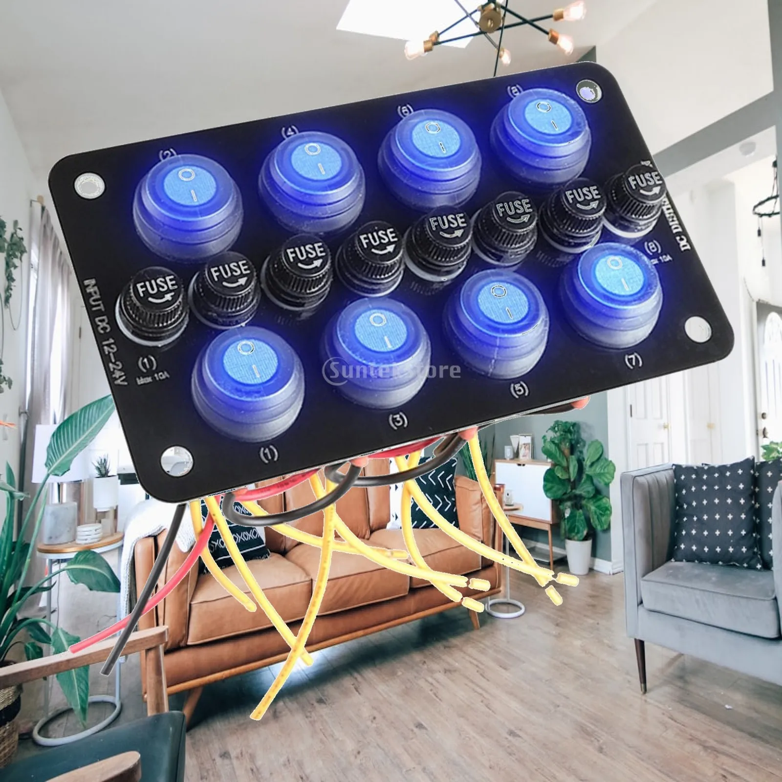 8 Gang Rocker Switch Panel, Toggle , Aluminum Backlit Switch for Truck Automotive Vehicle Van Men