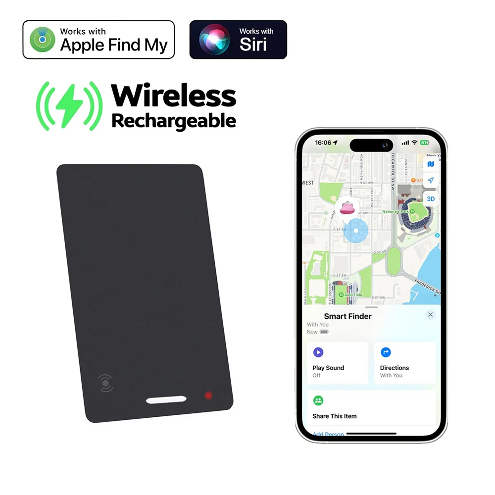 

Wallet Anti-loss Card Location Tracking Smart Tag Works with iPhone Find My App Bluetooth Device Ultra-thin Card Wireless Charge