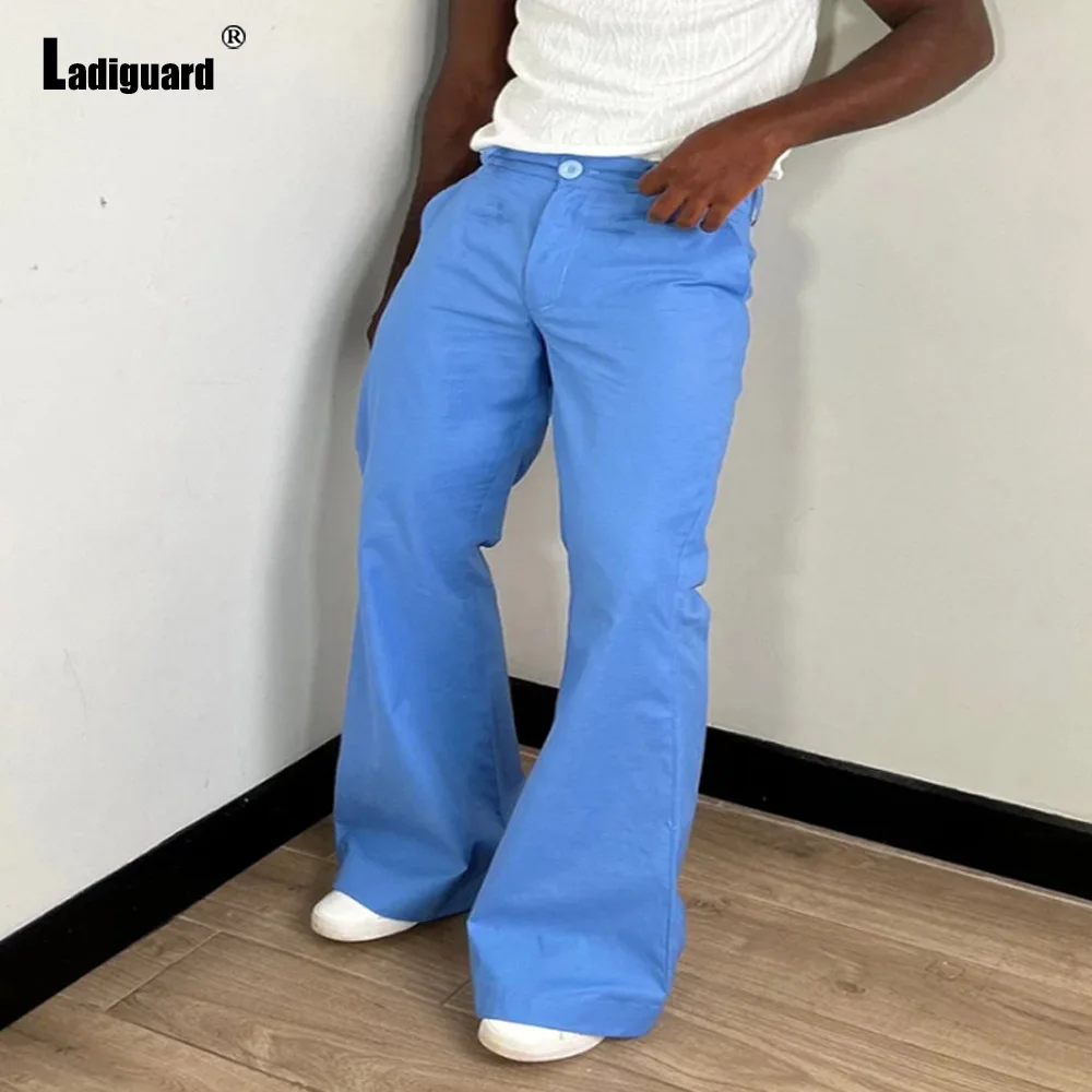 Samlona Men Vintage Basic Flare Pants Solid White Khaki Full-Length Trousers Plus Size 3xl Mens Fashion Zipper Pocket Sweatpants