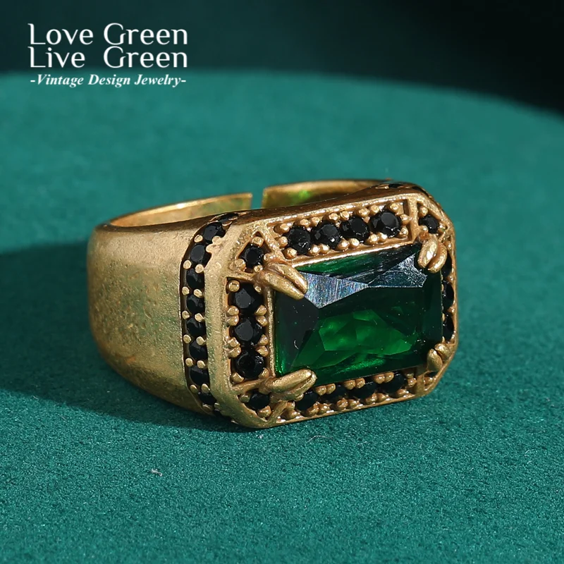 

Gold Color Square Crystal Green Emerald Ring For Woman Wedding Natural Stone Glass Luxury Quality Jewelry Brand Mothers Day Gift