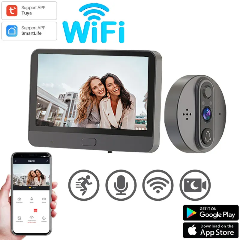 1080P WiFi Video Door Peephole Camera Doorbell App Control Tuya with LCD Monitor Night Vision Infrared  Smart Life