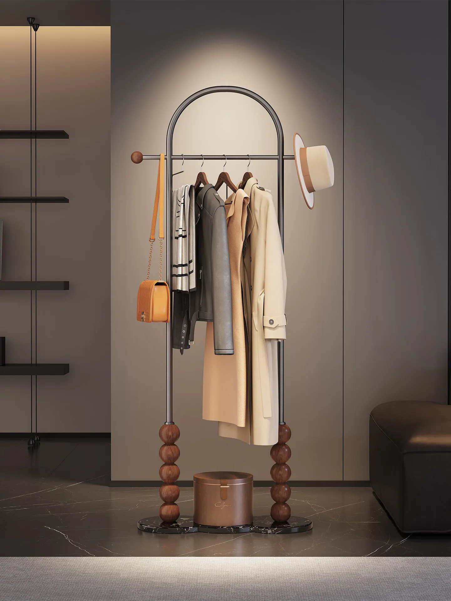 Italian high-end stainless steel coat rack floor-to-ceiling hanger modern home bedroom light luxury vertical storage hanger