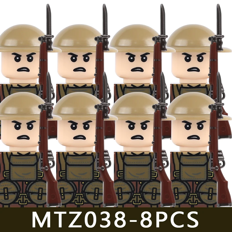 MOC Militärserie WW1 Preußische Britische Soldatenfiguren Bausteine Armee Infanterie Krieger Rucksack Zubehör Bausteine Spielzeug