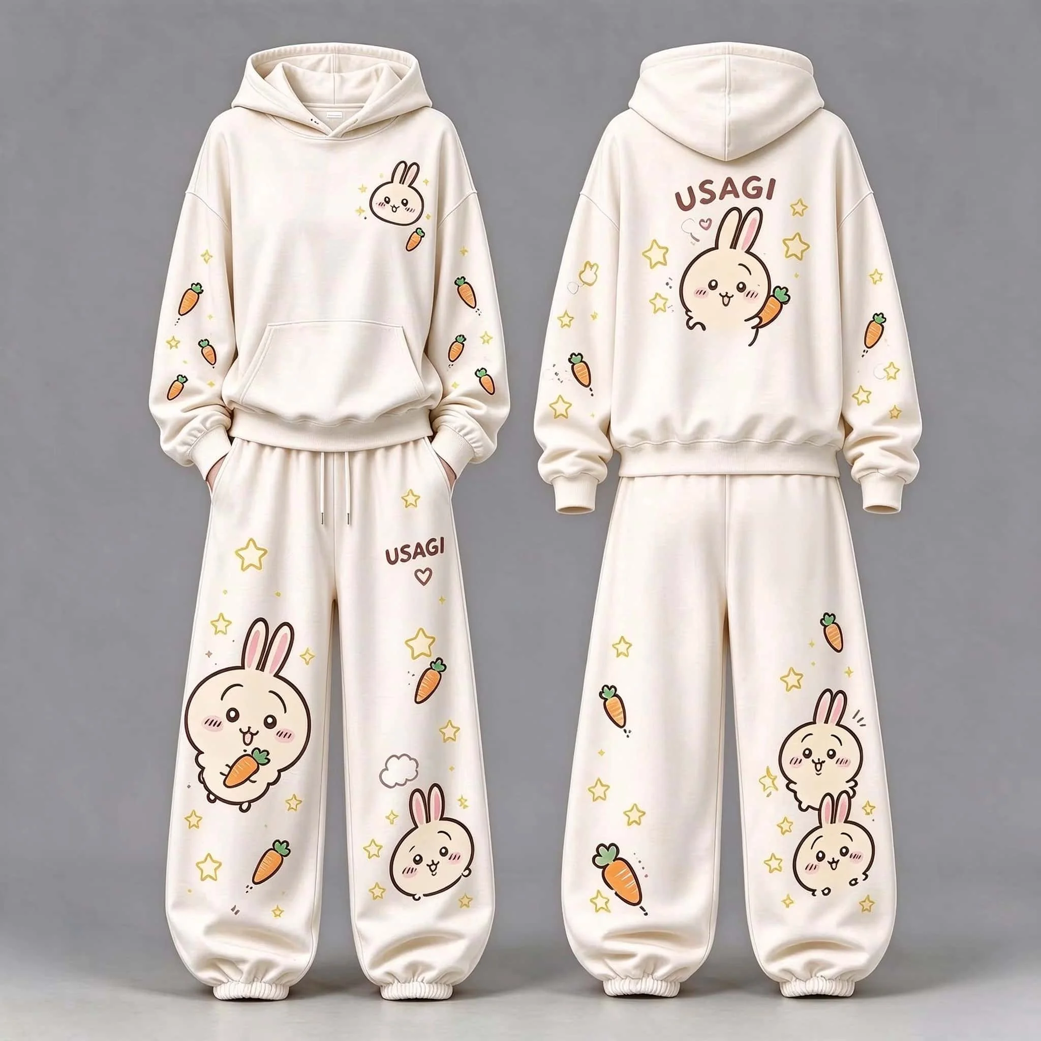 26/27 New Chiikawa Cute Cartoon Print Hoodie Tracksuit Fan Collection Autumn Winter Unisex Casual 2 Piece Outfit FamilyMatching