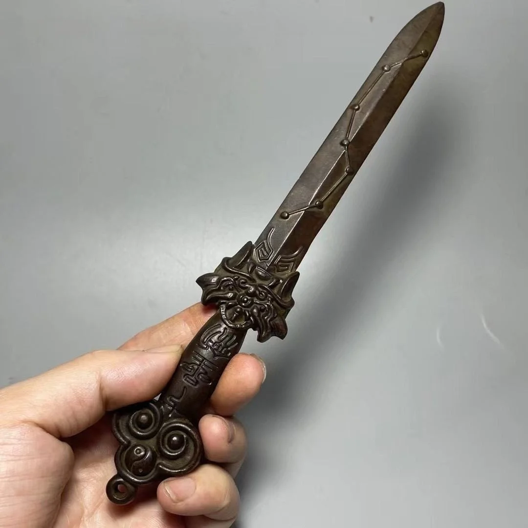Taoist Antique Bronze Tiger-Head Sword - Seven-Star BaGua Collectible 7.87