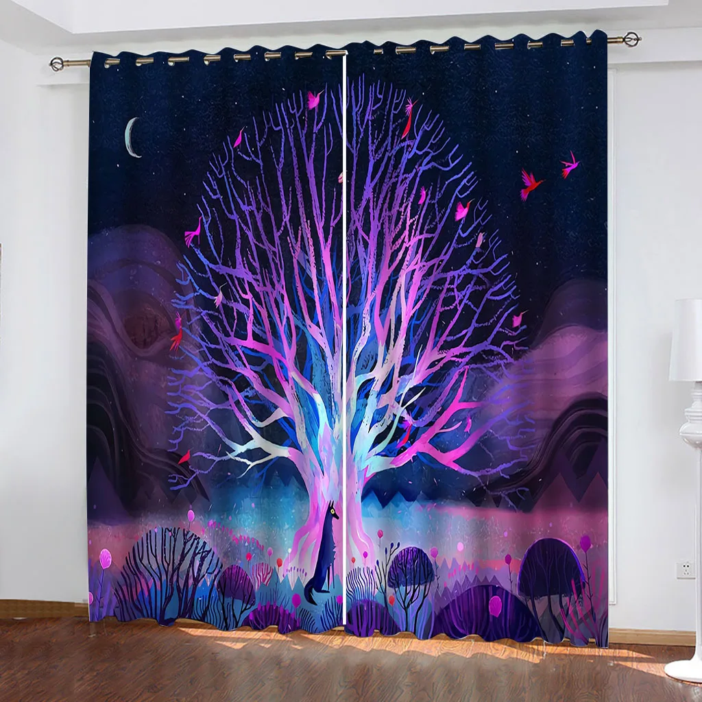 HUANZHUANG Curtains For Windows Abstract Forest Tree Pattern Blackout Grommet Top Window Treatment For Bedroom Living Room Free