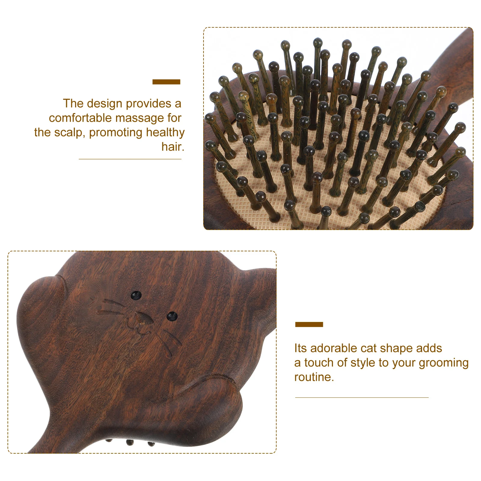 

Long Handle Sandalwood Cat Shape Massage Comb for Scalp Detangling Wooden Airbag Hair Brush for Women Styling Tool