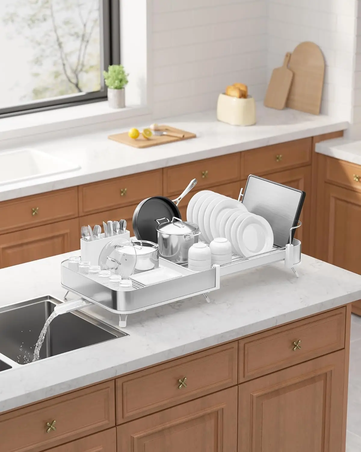 Countertop Dish Rack Metal Expandable 16.1-26.6 L X 12.6 W Inch for Kitchen Counter White