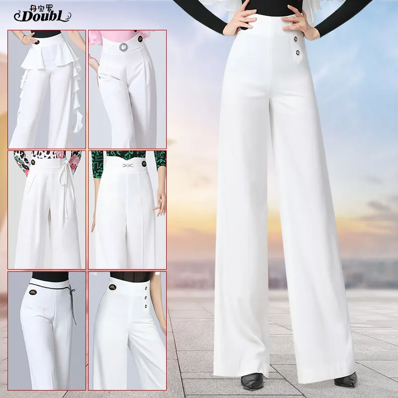 

Danbauro new ladies white female dance pants collection spring and autumn dance ballroom dance pants women high waist all match