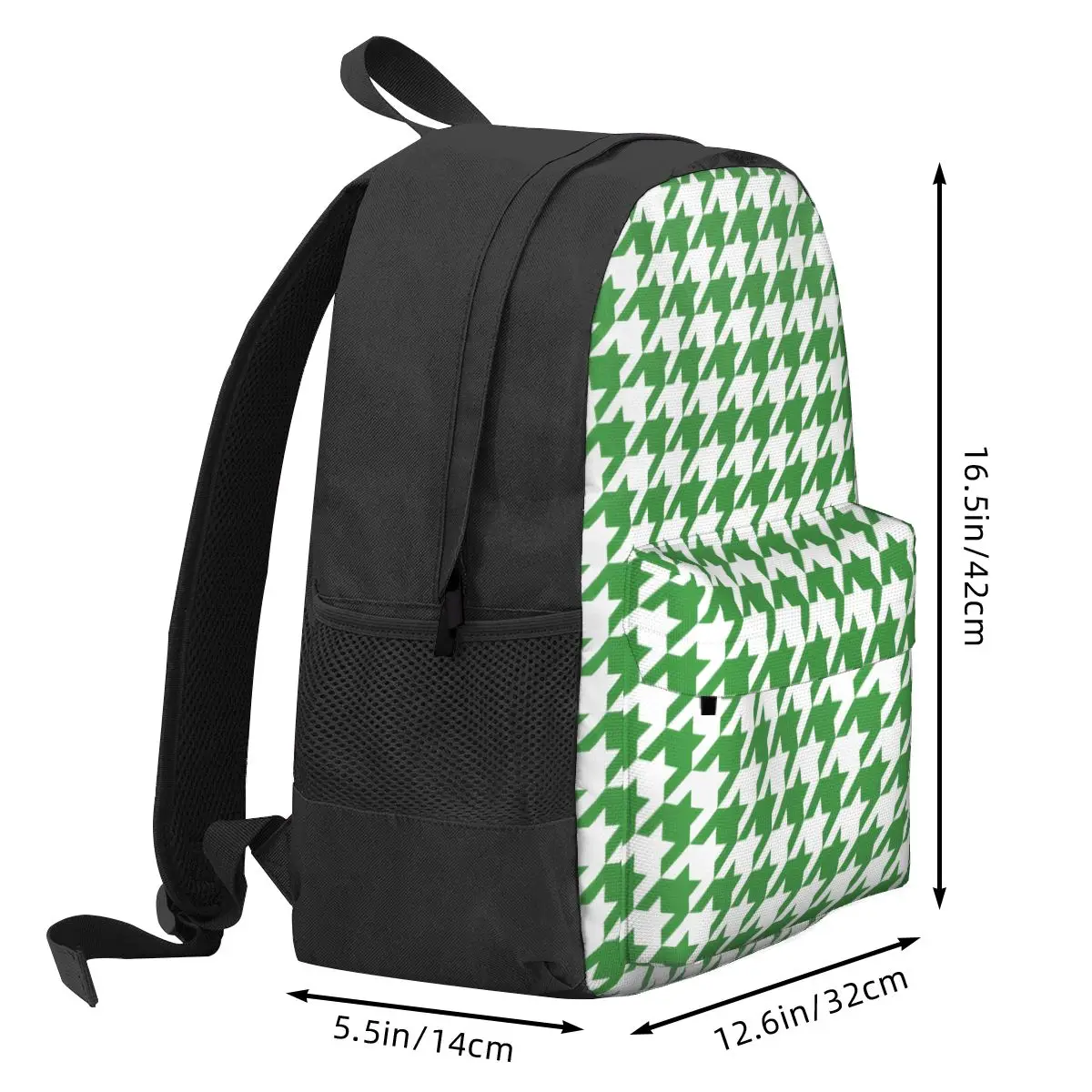 Green Houndstooth Backpack St Patricks Day Male Polyester University Backpacks Print Style School Bags Rucksack