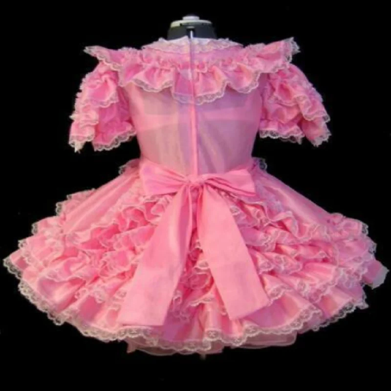 Sissy Pink Girl Adult Little Girl Satin Organza Dress Crossdresser Party Daily Unisex Dress Role Playing Dress Customization