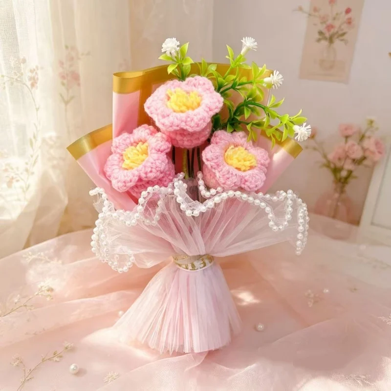 15cm Mini Handgemachter Häkelblumenstrauß Künstliche Blumen Valentinstag Muttertag Romantisches Geschenk Tischdekoration – Detail 9