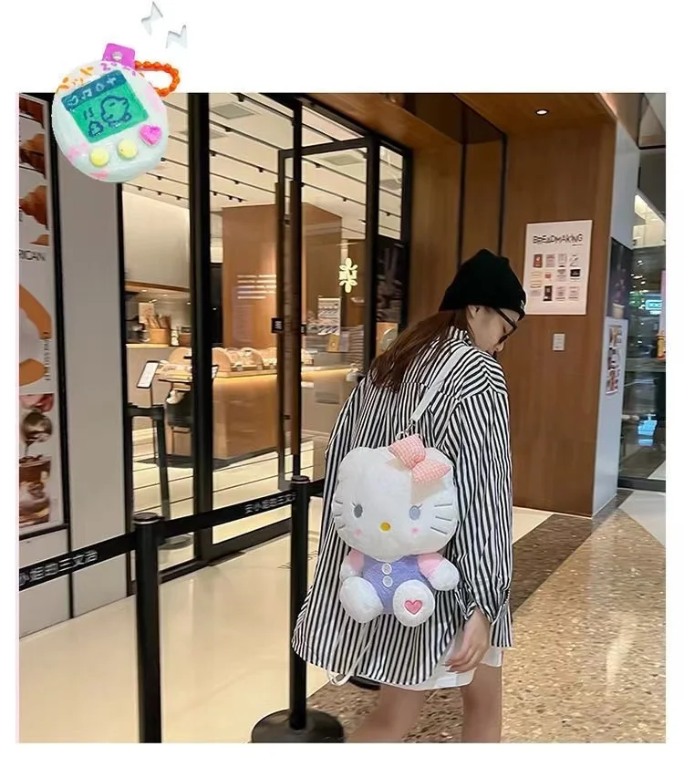 ใหม่ Sanrio Hello Kitty Kawaii Plush กระเป๋าเป้สะพายหลังตุ๊กตาสัตว์ตุ๊กตาของเล่น Plushie กระเป๋าอะนิเมะการ์ตูน Kt กระเป๋าเป้สะพายหลังไหล่กระเป๋า