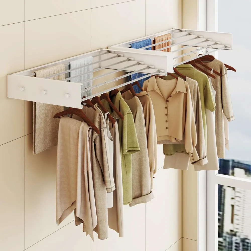 Upgrade Drying Rack Clothing,Clothes Drying Rack Wall Mounted,Laundry Drying Rack Wall Mount,Foldable,Collapsible,Retractable