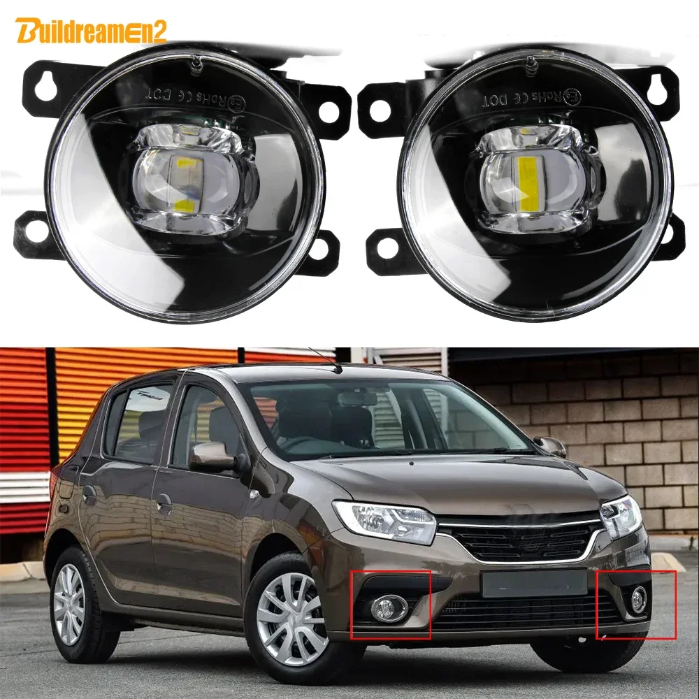 2 X Car Front Bumper Fog Light DRL 30W H11 Adjustable LED Lens Fog Lamp 8000LM For Renault Sandero Stepway Hatchback 2007-2023