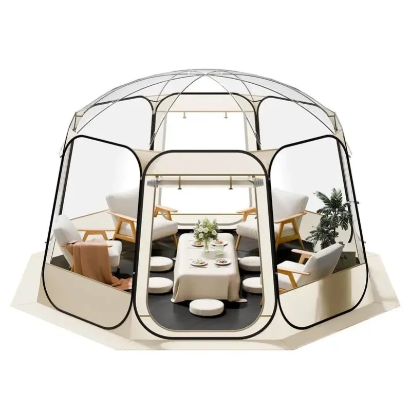Pop-up-Blasenzelt, 366 x 345 x 220 cm, transparentes Campingzelt, Garten-Kuppelzelt mit Fenstern, Sportzelt, 540 °   Panoramablick, für 10-12 Personen, Terrasse, Hinterhof