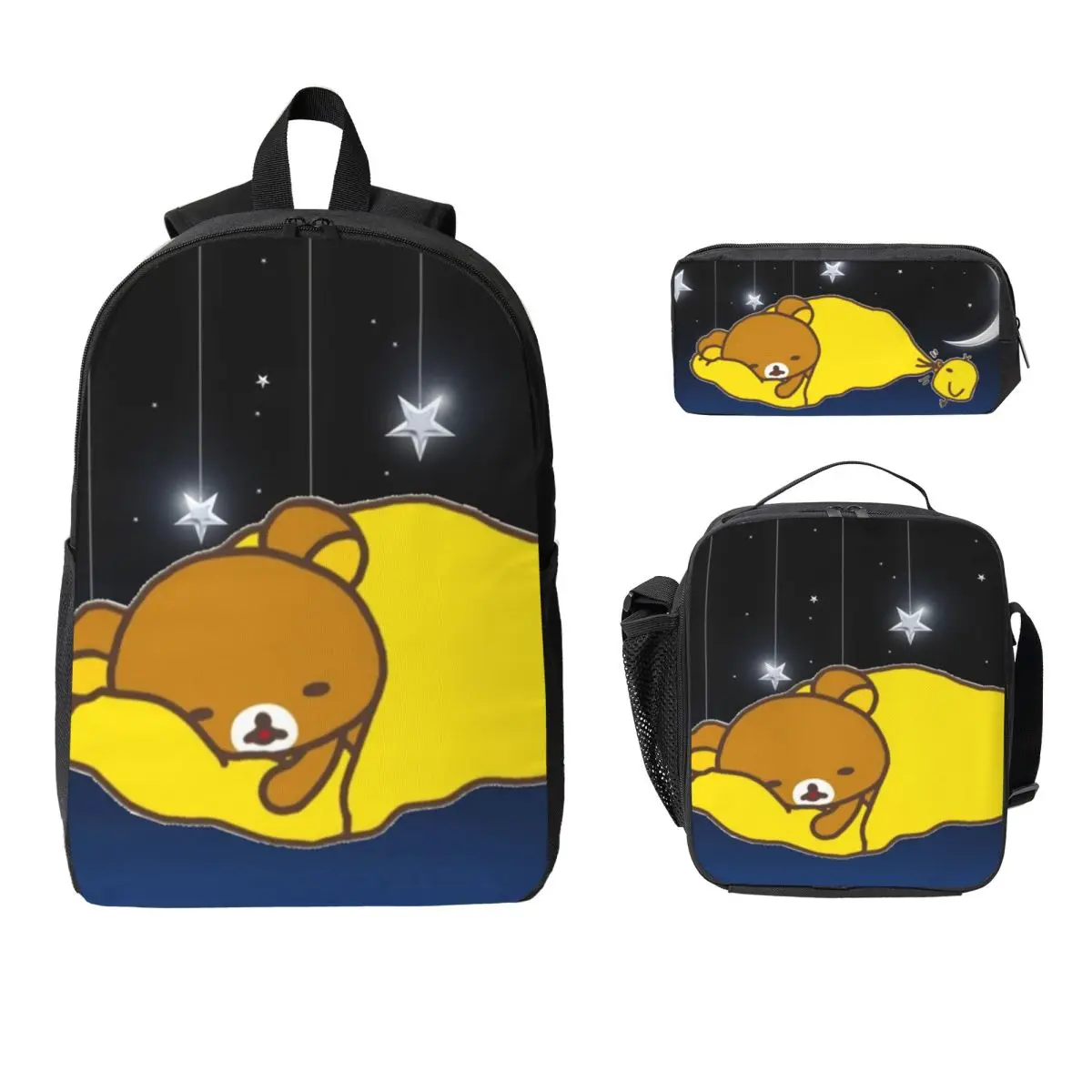 Rilakkuma Sakura Backpack Student Boys Girls BookBag School Bag Computer Shoulder Bags 3ps Insulated Lunch Bag Pencil Case