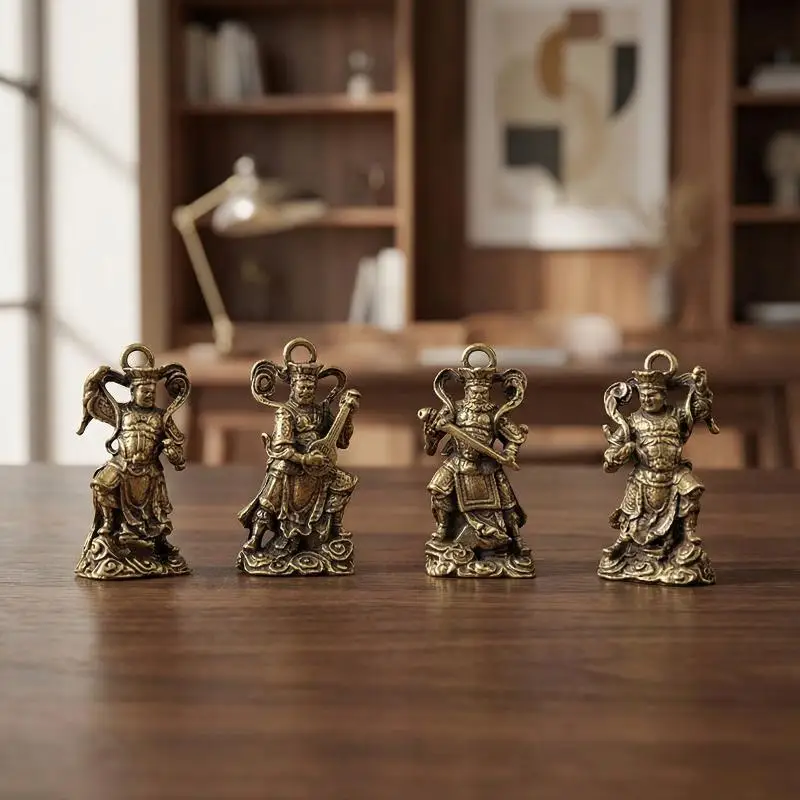 Retro Brass Four Heavenly Kings Statues Desktop Ornaments Antique Miscellanea Buddha Bronze Carvings Vintage Bronzeware