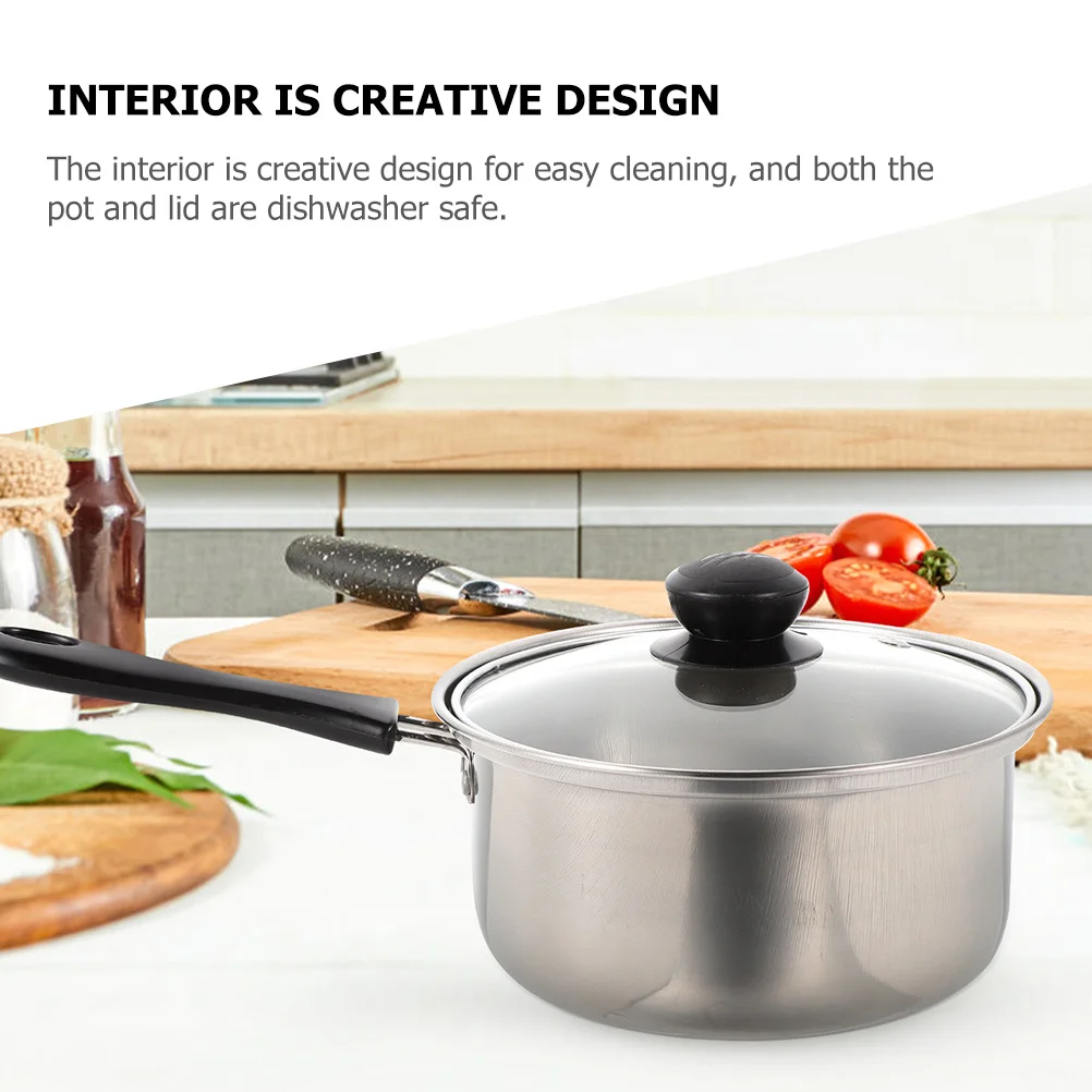 

Multi Function Stainless Steel Milk Pot Non Stick Cooking Pan Household Deep Skillet for Soup Stewing Heating with Lid