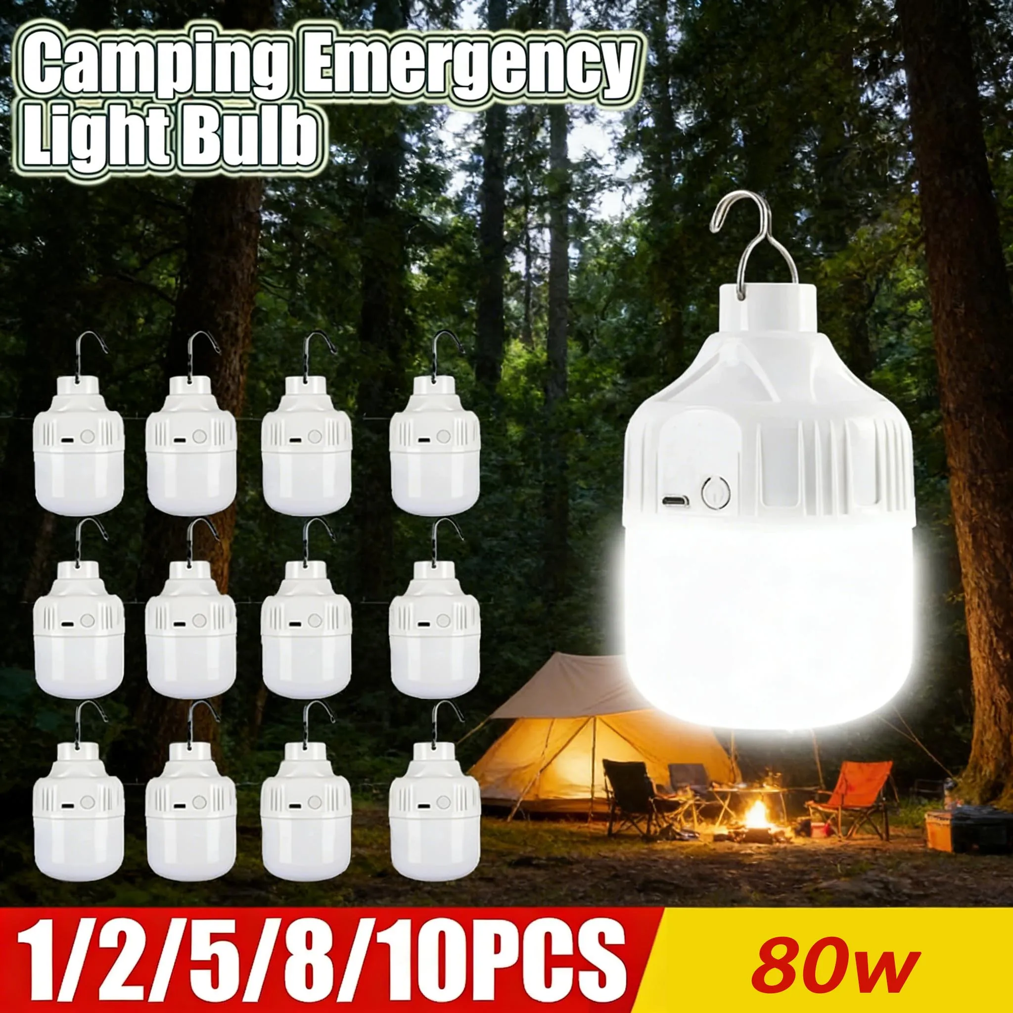 1-10pcs USB Rechargeable LED Lamp Bulbs High Brightness Outdoor Emergency Light with Hook Portable Camping Lantern Night Lights