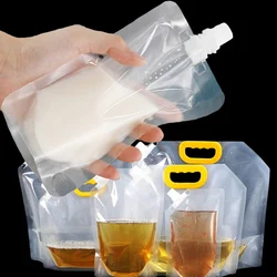 2.5kg Travel Drink Spout Pouches Transparent Plastic Bags with Lid Sealed Juice Storage Beverage Ice Cold Drink Pouch Portable