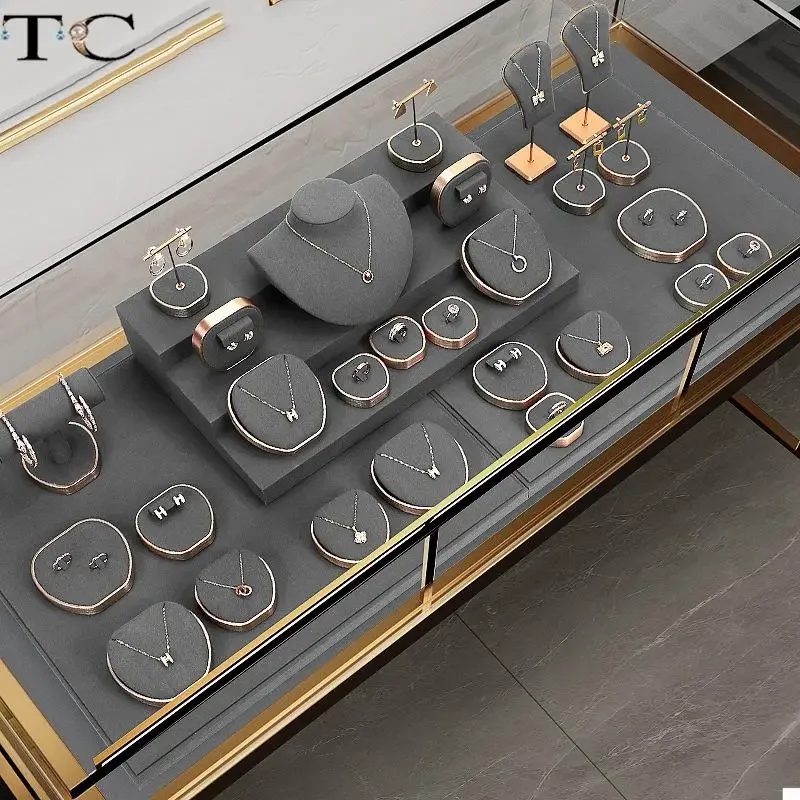 

Gray Microfiber Jewelry Display Stand Ring Earrings Pendant Necklace Bracelet Storage Display Stand Counter Display Stand