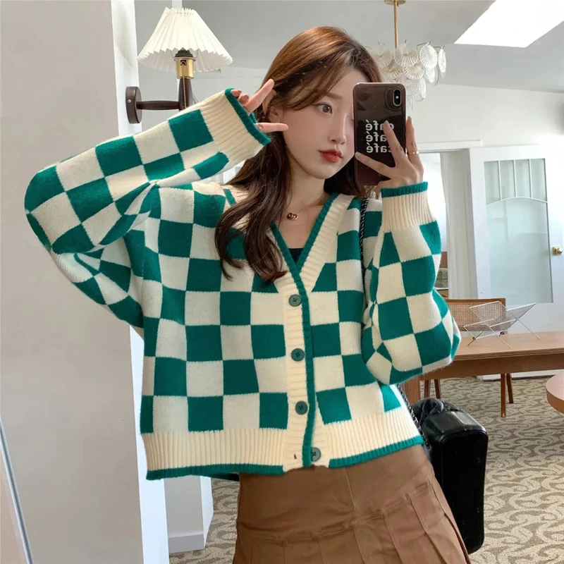 MEXZT Fashion Harajuku Black and White Patchwork Cardigan Sweater Women Fall Long Sleeve Streetwear Tops Korean Y2k Sweater New