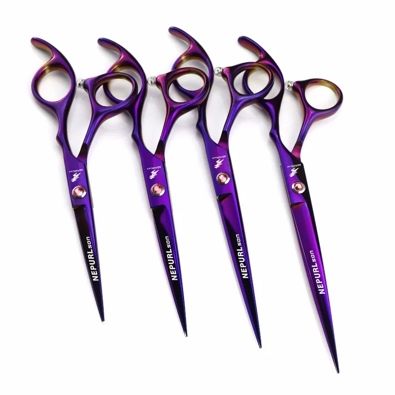 5.5/6.0/6.5/7.0inch purple NEPURLson personalized hair scissors  pointed tip with flat blades cutting scissors