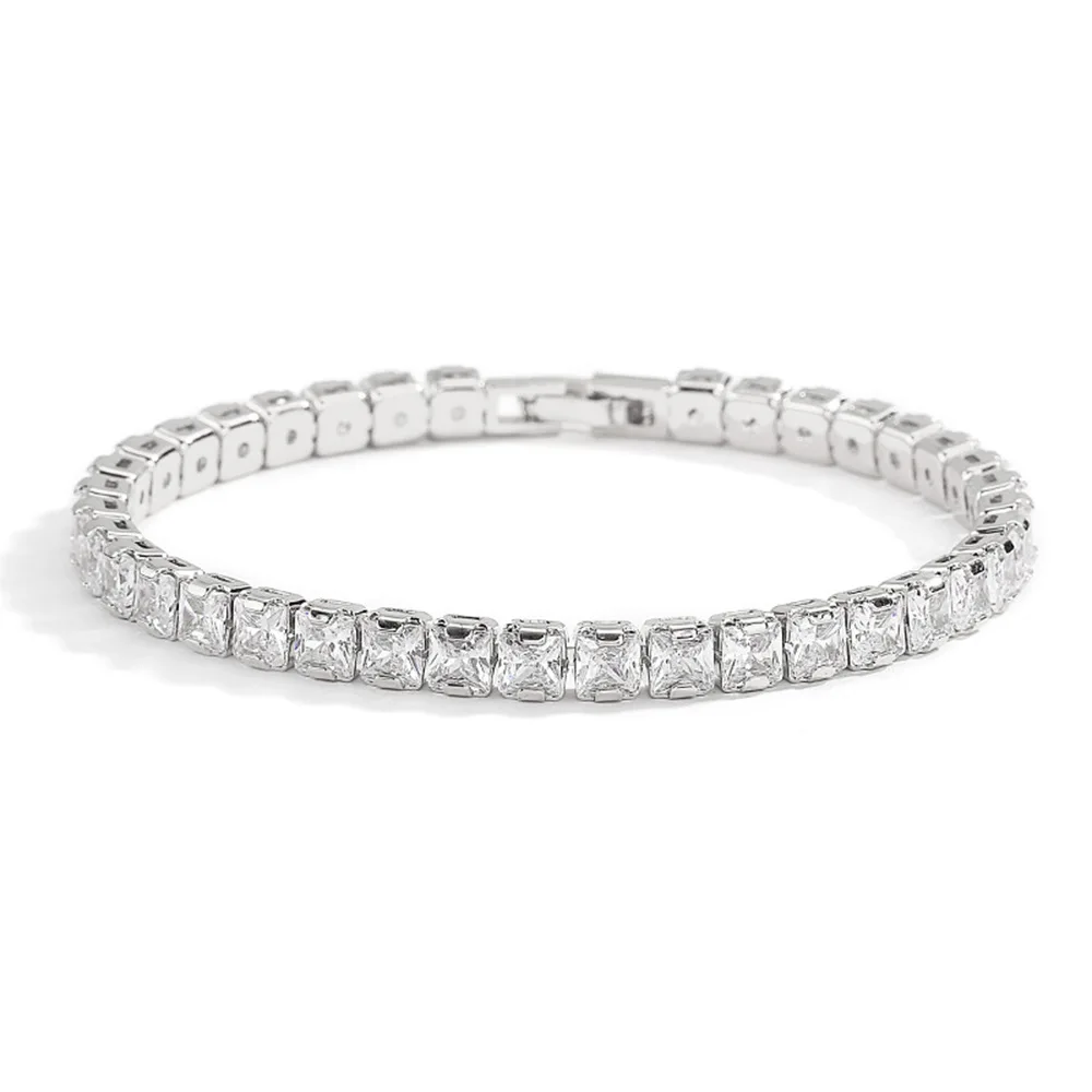 Solid Pure Silver 18/ cm Tennis Bracelet Pave 5mm Round Black Jet Zircon Elegant Real 925 Jewelry For Women