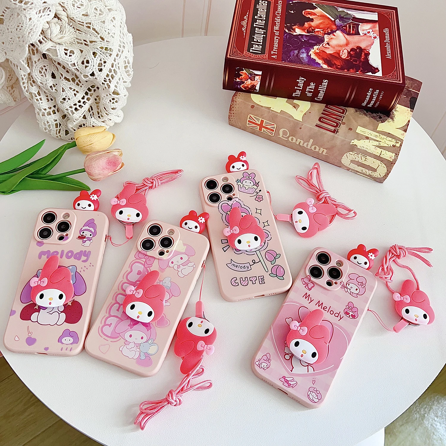 For Samsung Galaxy A12 A11 A71 A51 A52 A22 A02s A32 A13 A53 A03s A04s A20s A33 A73 A23 Pink Melody Case With Holder Rope