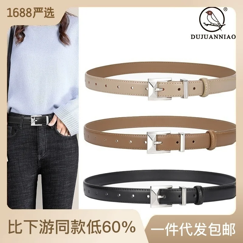 

100% genuine real leather Belt for women wearing fashionable gold buckle women's belt, niche design, versatile thin belt