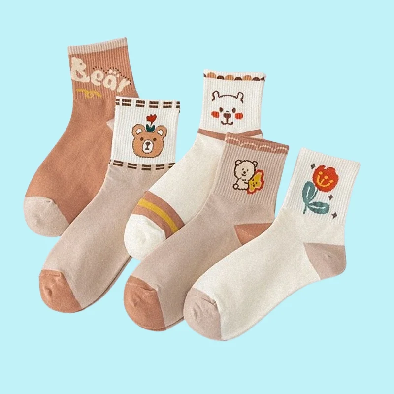 Chaussettes Confortables et Respirantes pour Femme, Mignonnes, Douces, Brunes, à Tube Moyen, de Style Collège, 5/10 Paires, Nouvelle Collection 2024