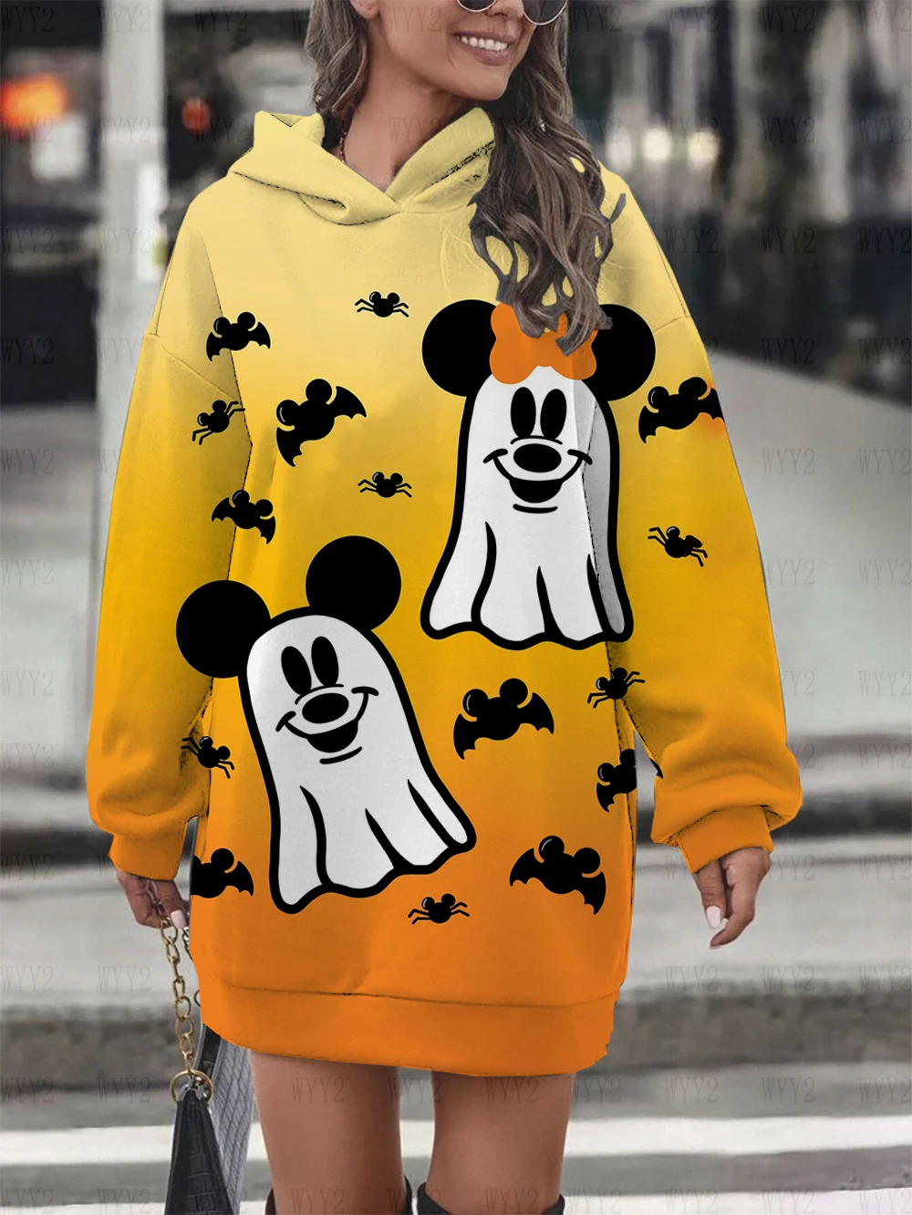 New Women\'s Christmas Series Hoodie Dress Disney Mickey Minnie Print Casual Autumn and Winter Fashionable Comfortable Sweatshirt