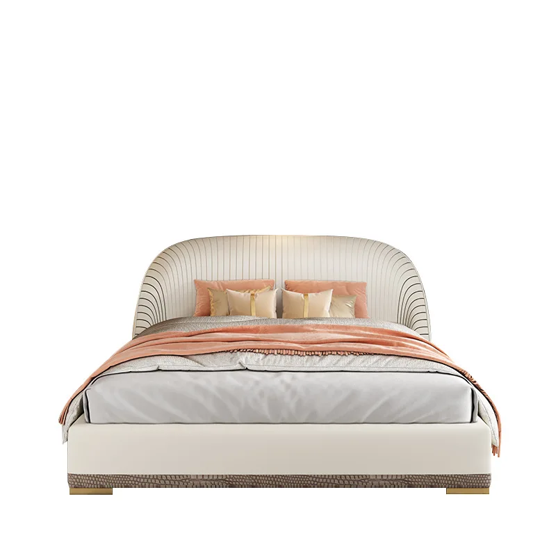 

Hong Kong-style light luxury leather 1.8 meters master bedroom wedding bed modern simple bedroom double bed