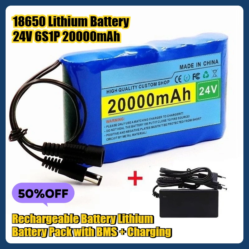 

18650 Lithium Battery 24V 6S1P 20000mAh Rechargeable Battery Lithium Battery Pack with BMS + Charging