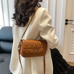 New luxury women's bag 2024 simple and fashionable diamond grid single shoulder crossbody bag small square bag