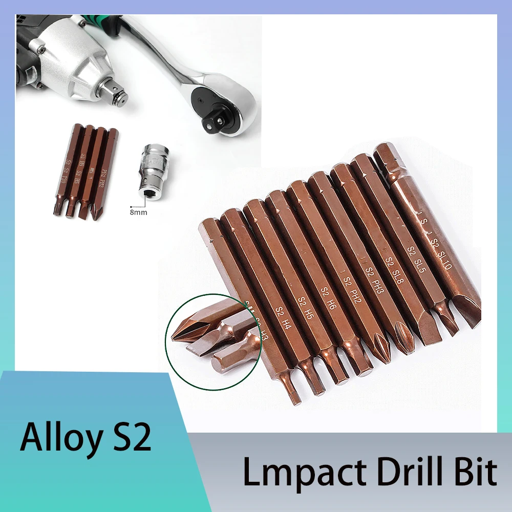 1Pcs S2 Material 80mm Hexagonal Handle Impact Drill Bit Batch Head  PH1-PH4 H3-H8 Cross Shaped Hexagonal Head Wear Resistance